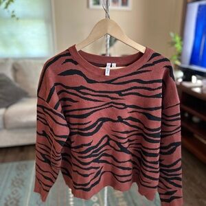 Elan Women's Zebra Stripe Sweater - Black and Brown Size Medium